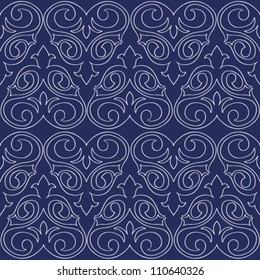 Damask wallpaper on blue background
