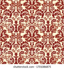 Damask Wallpaper. Rococo texture pattern vector. Decoration with flower ornaments. Vintage fabric decors. Luxury fabrics