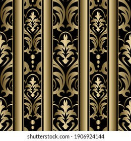 Damask wallpaper. Seamless damask.   pattern for background or wallpaper design. black and gold color.