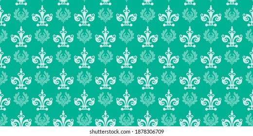 Papel tapiz de Damask, patrón sin fisuras. Color: tonos verdes y monocromos. Perfecto para telas, cubiertas, estampados, carteles, decoración interior. Imagen de fondo del vector