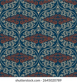 Damask wallpaper style baroque,Seamless vector background.Floral ornament,Bandana pattern flora,geometric graphic designs woven for fabric,wallpaper, carpet,rug,packaging mosaic.Ornate damask flower.