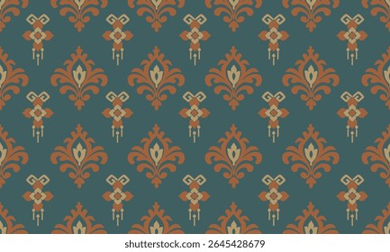 Damasco estilo de papel de parede barroco, vetor sem costura background.Floral ornamento, Bandana padrão flora, desenhos gráficos geométricos tecidos para tecido, papel de parede, tapete, tapete, embalagem mosaic.Ornate damask flower.