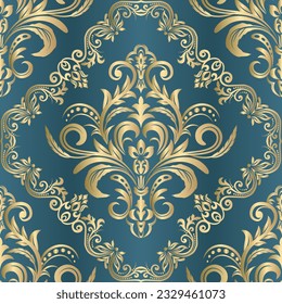  Damask Wallpaper. Vintage Pattern. Vector seamless border in Victorian style. Turkish, Indian, Islam, Arabic motif.