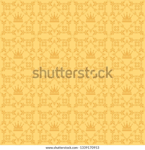 Damask Wallpaper Yellow Background Vector Image Stock Vector (Royalty