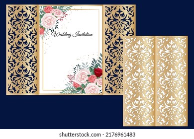 Damask Wedding invitation Gate card Laser cut template, vector.