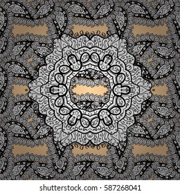 Damask white abstract flower seamless pattern on beige background. Ornate decoration. Vector illustration.