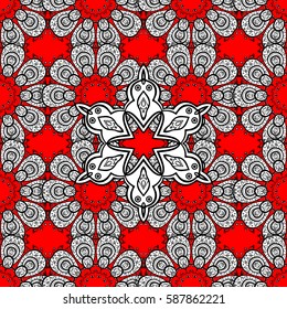 Damask white abstract flower seamless pattern on red background. Ornate decoration. Vector illustration.