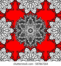 Damask white abstract flower seamless pattern on red background. Ornate decoration. Vector illustration.