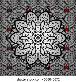 Damask white abstract flower seamless pattern on red background. Ornate decoration. Vector illustration.