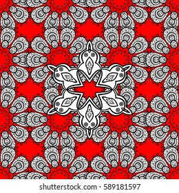 Damask white abstract flower seamless pattern on red background. Ornate decoration. Vector illustration.