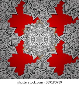 Damask white abstract flower seamless pattern on red background. Ornate decoration. Vector illustration.