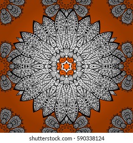 Damask white abstract flower seamless pattern on orange background. Ornate decoration. Vector illustration.
