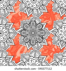 Damask white abstract flower seamless pattern on background. Ornate decoration. Vector illustration.