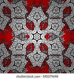 Damask white abstract flower seamless pattern on red background. Ornate decoration. Vector illustration.