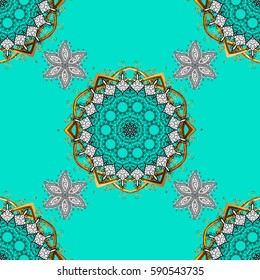 Damask white abstract flower seamless pattern on blue background. Ornate decoration. Vector illustration.