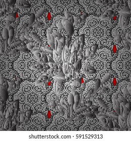 Damask white abstract flower seamless pattern on red background. Ornate decoration. Vector illustration.