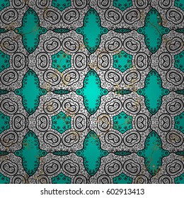 Damask white abstract flower seamless pattern on blue background. Ornate decoration. Vector illustration.