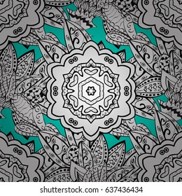 Damask white abstract flower seamless pattern on blue background. Ornate decoration. Vector illustration.