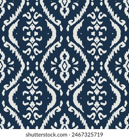 Damasco blanco azul decoración seda antigua, Etnia botánica dibujo colorido hermoso textil ornamental oge infinito ornamento sin fisuras de moda patrón sin fin ilustración rayas Vector de impresión 