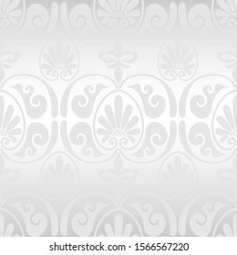 Damask white and grey silk Wallpaper in vector. Floral print vintage ornament.