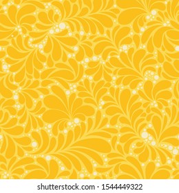 Damask yellow hand drawn vector seamless pattern. Abstract botanical texture. Elegant floral blossom background. Decorative ornate arabesque. Victorian wallpaper, textile, wrapping paper design