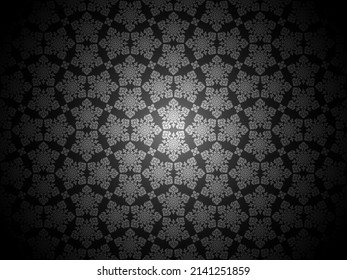 Fondo de arte tailandés al estilo Damask. Lujoso pentágono plateado brillante. Ilustración vectorial.