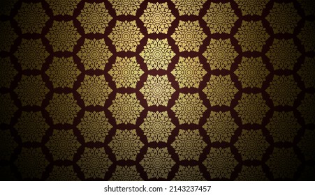 Fondo de arte tailandés al estilo Damask. Extraordinario hexágono dorado. Ilustración vectorial.