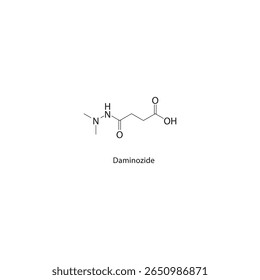Estrutura esquelética de daminozida. Ilustração esquemática do composto regulador de crescimento da planta. Diagrama simples, fórmula química.