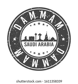 Dammam Saudi Arabia Skyline. Round Postmark Icon City Design. Vector Landmark Travel.