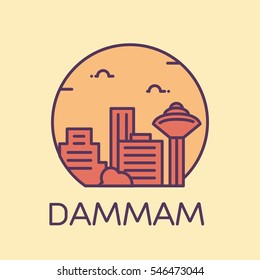 Dammam skyline detailed silhouette. Trendy vector illustration, linear style.