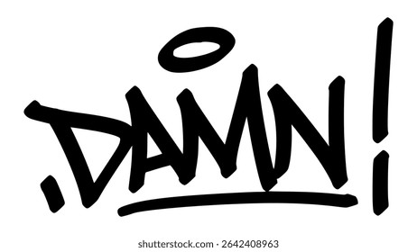 Maldito graffiti tag em negrito preto com estilo de mão expressivo. Letras artísticas de rua vetoriais sobre fundo transparente. Perfeito para temas de emoção crua, gíria e atitude urbana.
