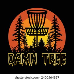 Damn tree, best Disc golf sports t shirt design illustration vector artwork graphic template retro vintage