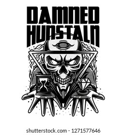 Damned Hunstaln Black and White Illustration