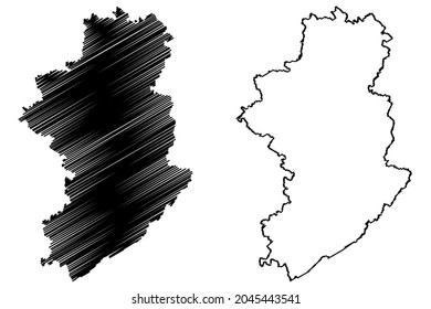 Damoh district (Madhya Pradesh State, Sagar division, Republic of India) map vector illustration, scribble sketch Damoh map