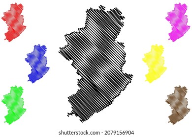Damoh district (Madhya Pradesh State, Sagar division, Republic of India) map vector illustration, scribble sketch Damoh map