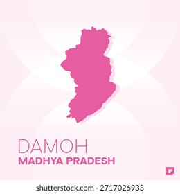 Mapa del distrito de DAMOH, Madhya Pradesh, India - Esquema de Vector editable.