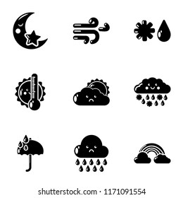 Damp weather icons set. Simple set of 9 damp weather vector icons for web isolated on white background