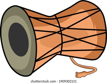 Damru instrument, illustration, vector on a white background.