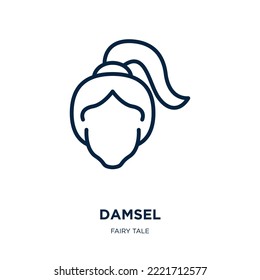 damsel icon from fairy tale collection. Thin linear damsel, sea, fish outline icon isolated on white background. Line vector damsel sign, symbol for web and mobile