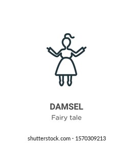 Damsel outline vector icon. Thin line black damsel icon, flat vector simple element illustration from editable fairy tale concept isolated on white background