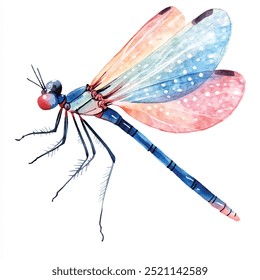 Damselfly watercolor clipart illustration isolated