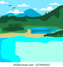 Danau di Bawah Gunung Vector Illustration