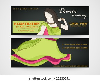 Dance academy header with illustration of dancing young girl.