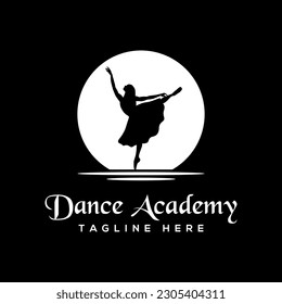 Diseño del logo de la Academia de Danza, vector del logotipo de bailarina profesional.