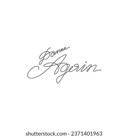 Dance Again, hand drawn lettering inspirational phrase, studio logo design, continuous line drawing, poster, banner, card, print for clothes, emblem, one single line, isolated vector illustration