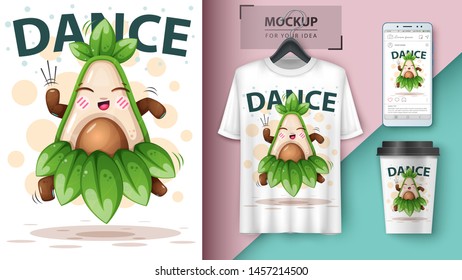 Dance avocado - mockup for your idea. Vector eps 10