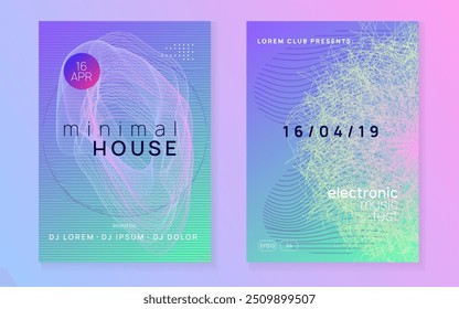 Dance Background. Nightclub Radio Invitation. Discotheque Concert Template. Green Dj Poster. Blue Music Set. Sound Flyer. Trance Vector. Violet Dance Background