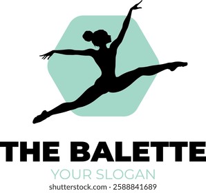 Dance Balette School Logotype Template with Flying Woman Full Body Silhouette