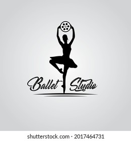 dance ballet academy logo design retro vintage vector illustration