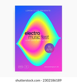 Cartel de baile. Genial Glitch Para La Presentación. Diseño De Neón Y Concierto. Fondo Futurista Para El Concepto De Revista. Festival de Sonido Divertido. Pancarta De Baile Rosa Y Azul